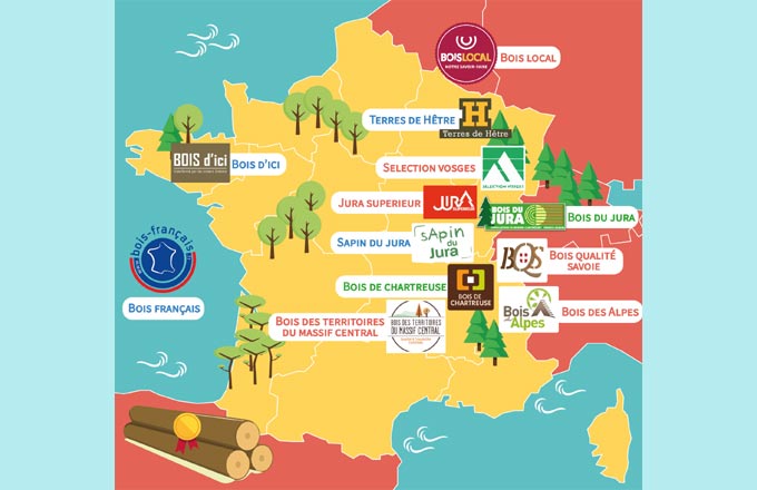 Les initiatives pour le bois local cartographiées (crédit de l’infographie: Jonathan Lenglet)