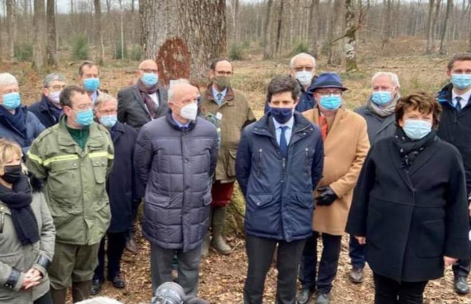 Visite ministérielle en forêt de Bercé, le 5 mars 2021 (crédit photo: CD Sarthe)