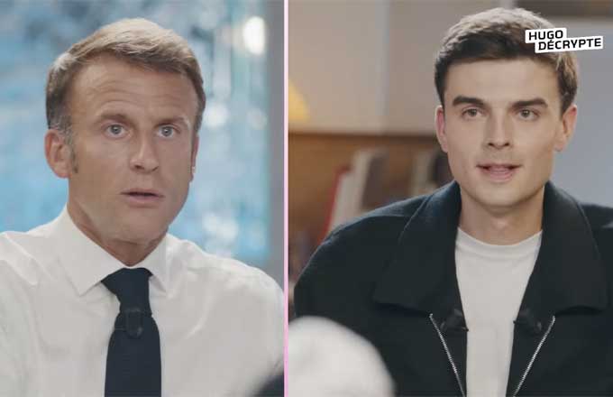 Emmanuel Macron chez HugoDécrypte, le 4 septembre 2023 (photo: copie d’écran)