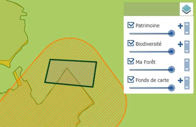 Plateforme cartographique IGN rassemblant des données géolocalisées sur les réglementations forestières (copie d’écran, crédit IGN)