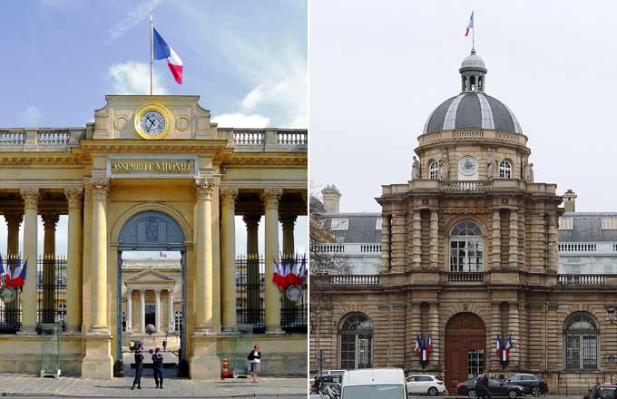 Palais Bourbon (à gauche), Palais du Luxembourg (à droite)