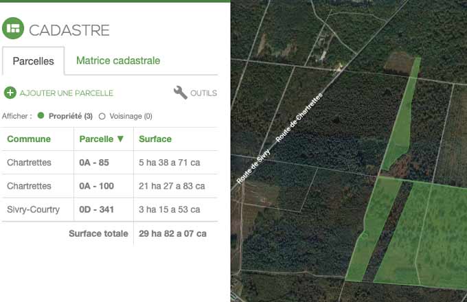 Plateforme Web MaForêt d’outils de gestion forestière (copie d’écran)