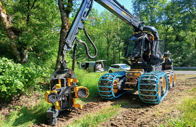 Abatteuse «Ponsse Scorpion King» que la coopérative s’est fait livrer, fin mai 2026 (crédit photo: Unisylva)