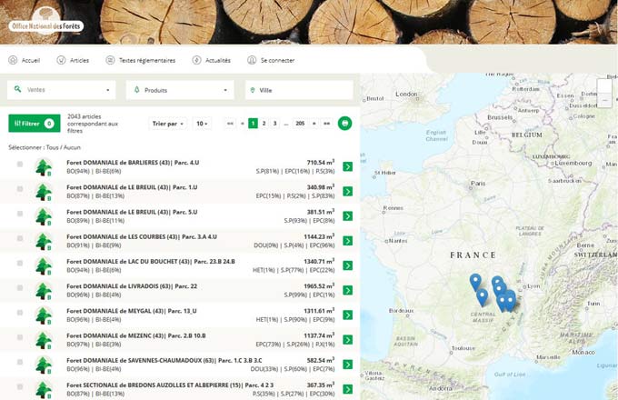 Nouveau site Web de l’ONF consacré aux ventes de bois, capture d’écran