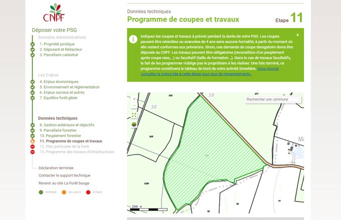 La plateforme La forêt bouge est l’une des voies possibles pour la télédéclaration du plan simple de gestion (PSG), entre autres documents de gestion durable des forêts (illustration: copie d’écran de La forêt bouge)