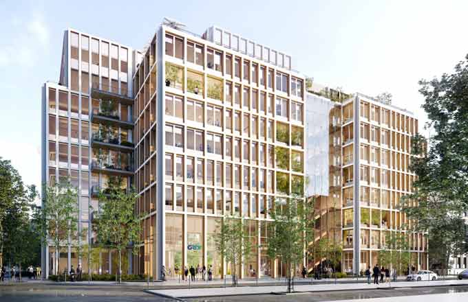 Futur siège social en bois de GRDF à Saint-Denis (vue d’architecte, (crédit de l’illustration: Valode & Pistre))