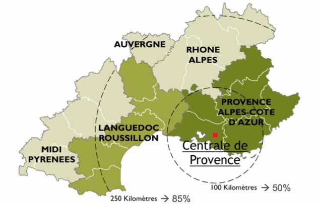 Rayon d’approvisionnement d’Uniper à Gardanne dans un schéma à 85 % local (crédit de l’illustration: Uniper)