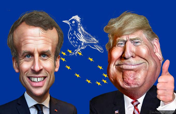 Photomontage Forestopic avec des caricatures d’Emmanuel Macron, à gauche, et de Donald Trump, à droite 